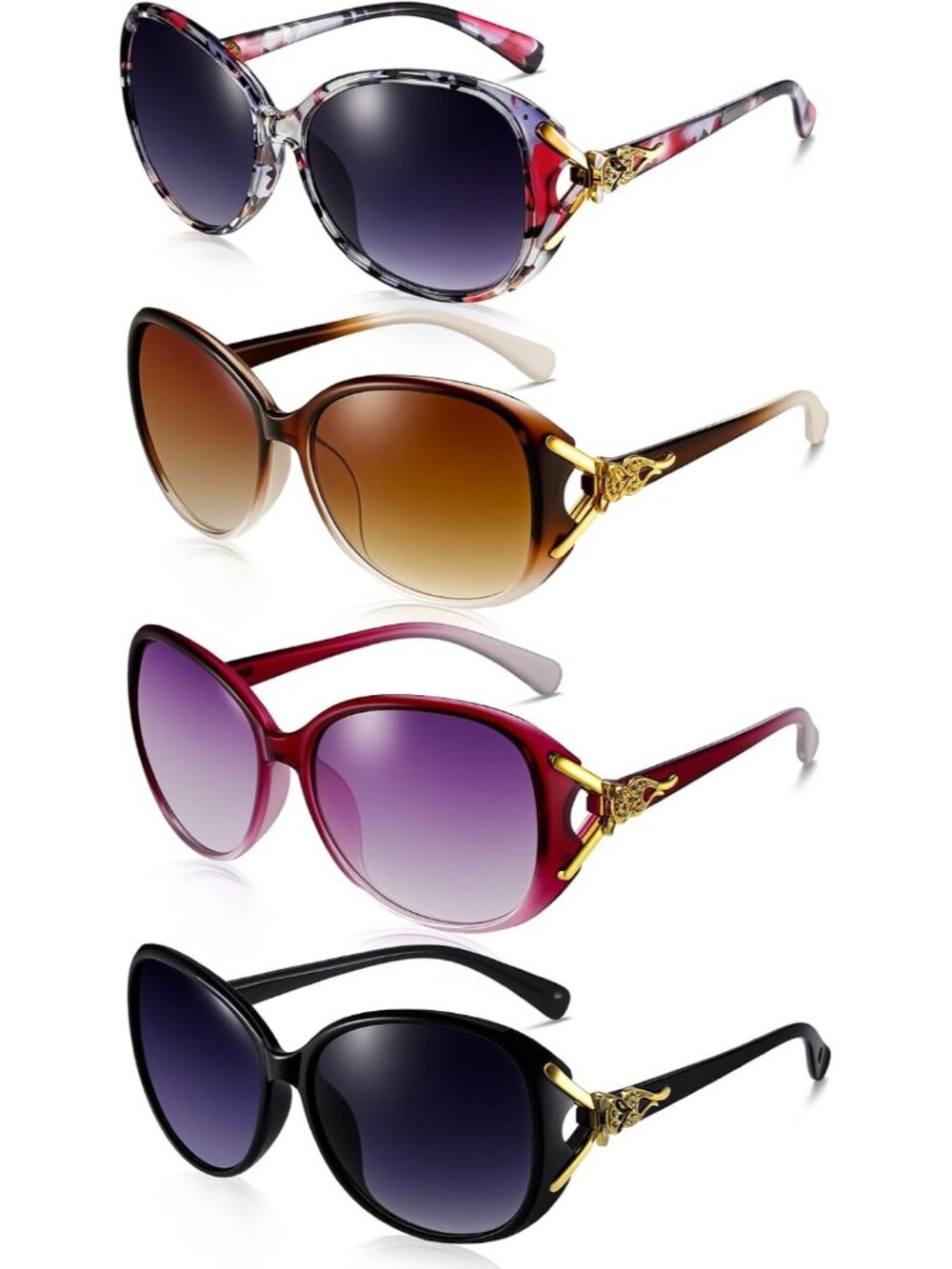 4 Pack Retro Cat Eye Sunglasses - UV Protection & Oversized Chic Style